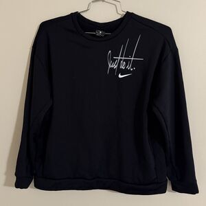 NIKE Just Do It Womens Black Pullover Long Sleeve Pockets Sweatshirt Size Medium